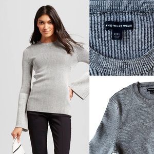 Who What Wear Neutral Grey Ribbed Trumpet Sleeve Sweater in Size‎ XXL